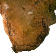 Topographic view of Africa's diverse terrains, including mountains and valleys.