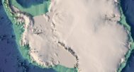 A detailed view of Antarctica's elevation map with visible contours and terrain variations.
