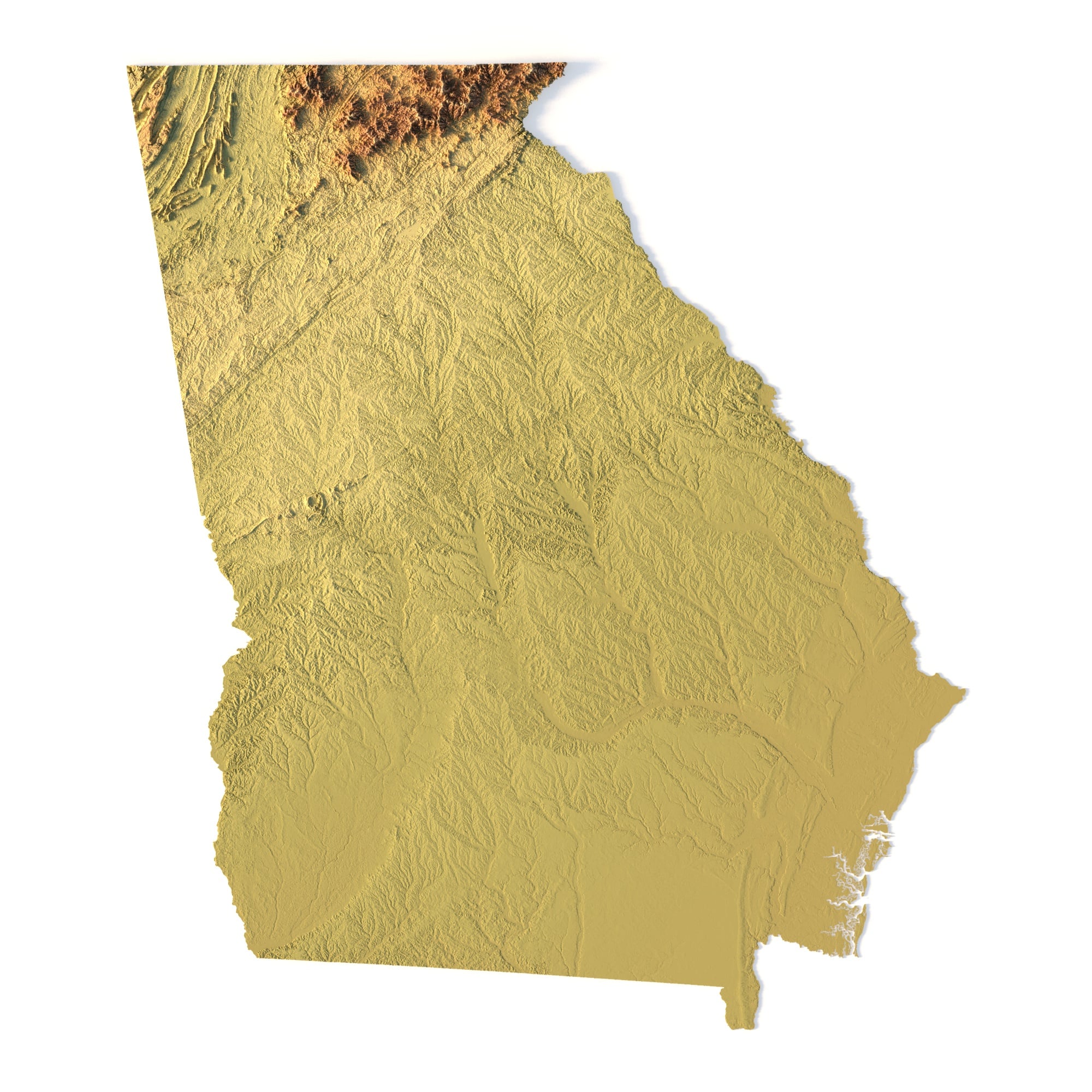 Georgia Topographic Map 3D Model 3D model of Georgia’s topographic map showing elevation data
