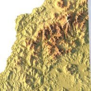 3D topographic model of New Hampshire designed for landform visualization and educational purposes.