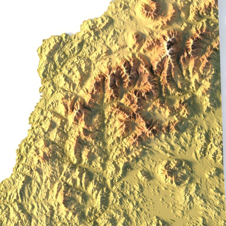 3D topographic model of New Hampshire designed for landform visualization and educational purposes.