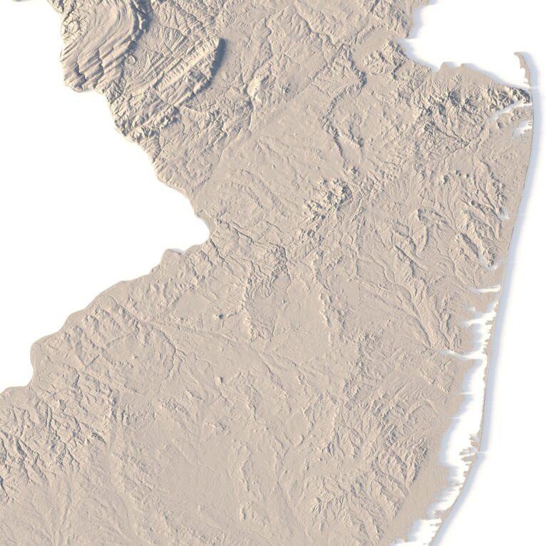Accurate elevation data in the New Jersey topographic map STL model, suitable for CNC machining and 3D printing.