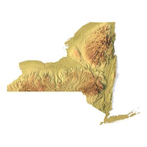 3D model of New York’s topographic map showing detailed elevation and terrain features.