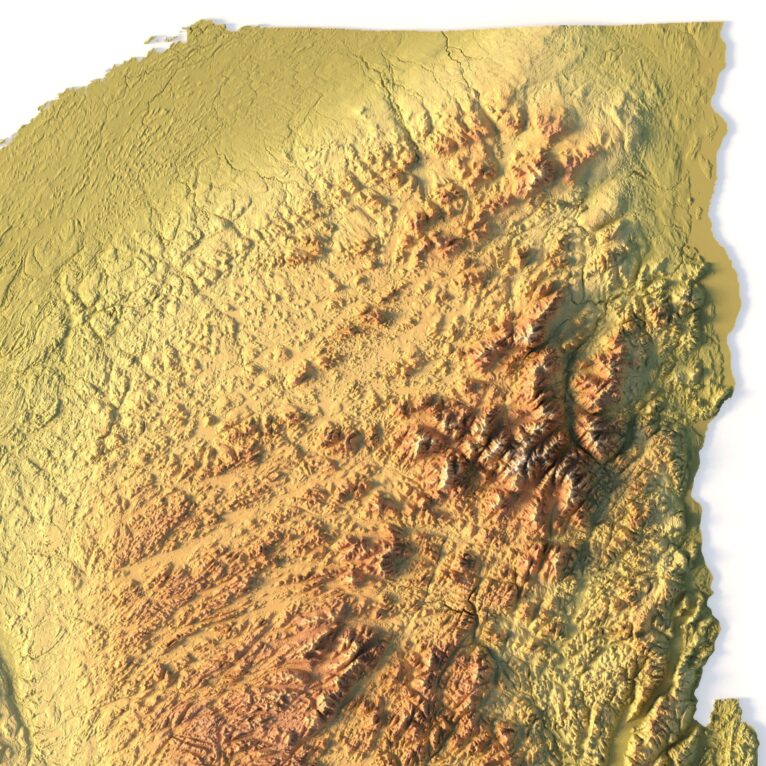 3D topographic model of New York designed for landform visualization and educational purposes.