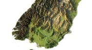 A 3D elevation model of New Zealand with accurate data, ideal for terrain visualization and geospatial analysis.