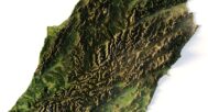 New Zealand’s topographic map in 3D, capturing detailed elevation data for landscape modeling and cartographic visualization.
