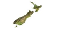 3D terrain visualization of New Zealand’s topography, suitable for landscape modeling and decorative purposes.
