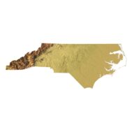 3D model of North Carolina’s topographic map showing detailed elevation and terrain features.
