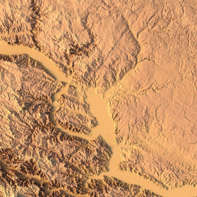 3D topographic model of North Dakota designed for landform visualization and educational purposes.