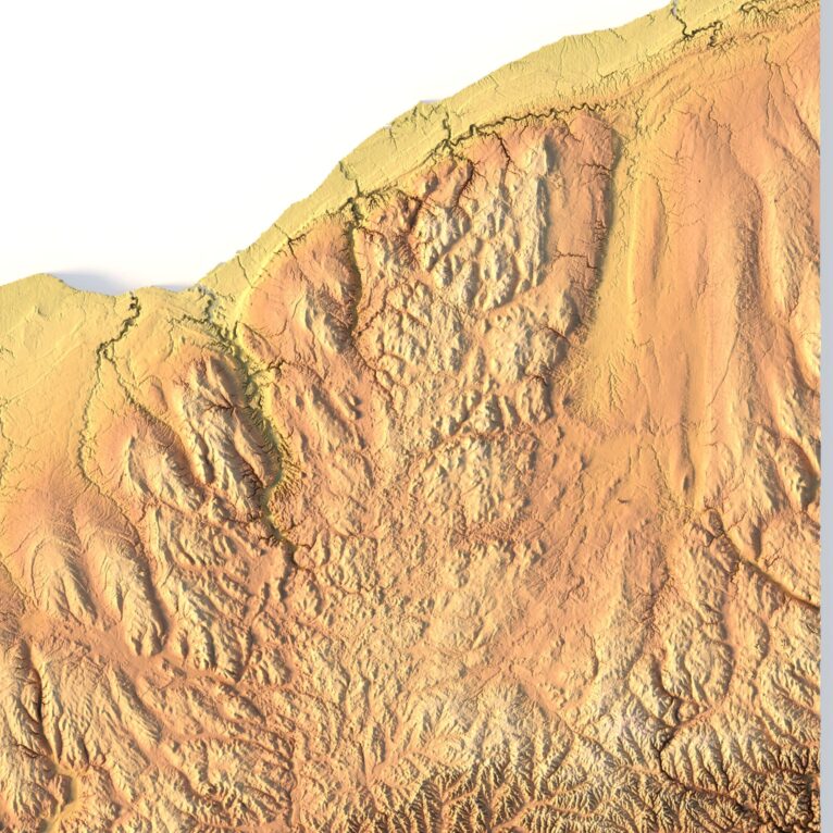 3D topographic model of Ohio designed for landform visualization and educational purposes.