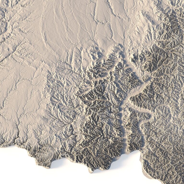Accurate elevation data in the Ohio topographic map STL model, suitable for CNC machining and 3D printing.