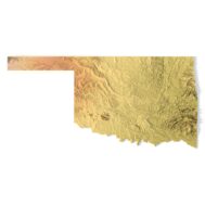 3D model of Oklahoma’s topographic map showing detailed elevation and terrain features.