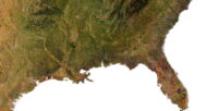 High-resolution 3D topographic map of the USA with detailed textures.