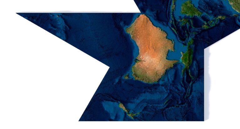 Fuller projection of Earth in 3D, minimizing distortion in the layout of continents.