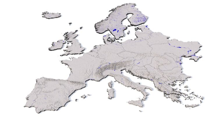 Europe 3D topographic map used as a decorative element in modern interior design