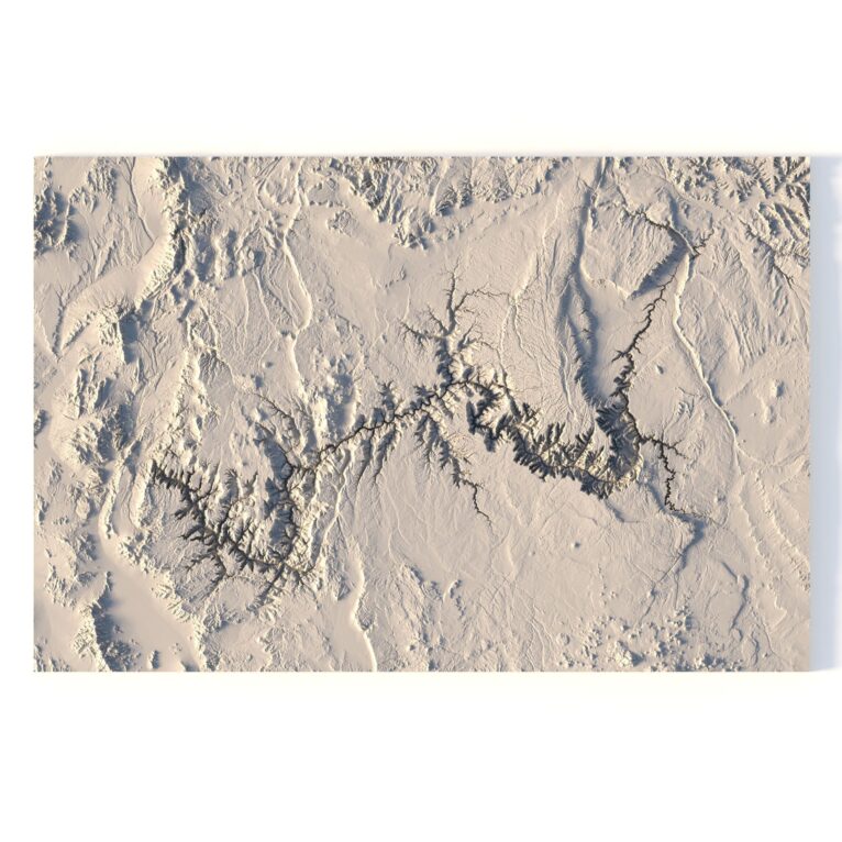 A detailed 3D overview of the Grand Canyon, showcasing topographical features and natural landscape.