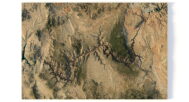 Close-up of the Grand Canyon’s ridges and valleys in a 3D model.