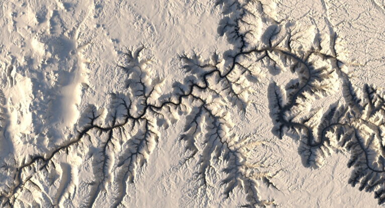 Detailed depiction of erosion patterns in the Grand Canyon, as represented in the 3D model.