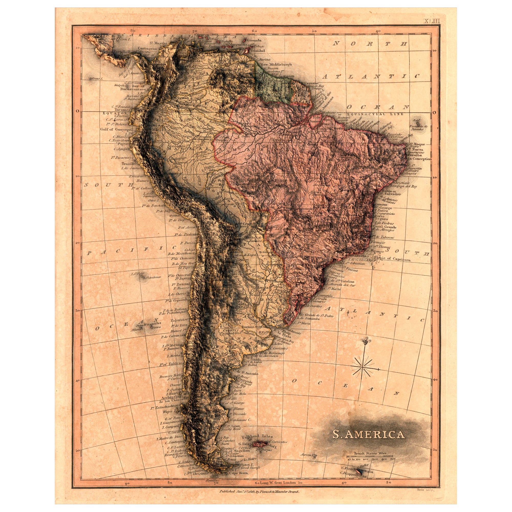 South America relief map South America relief map