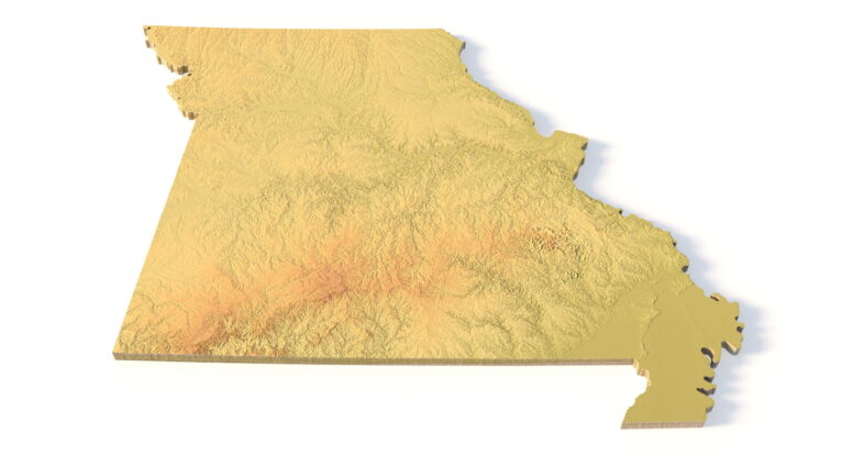 Detailed relief of Missouri terrain STL model
