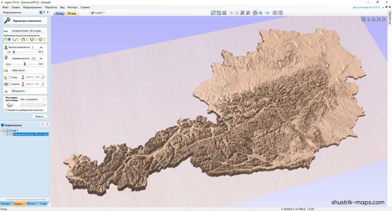 High-precision topographic map of Austria designed for CNC machining, ideal for creating relief models in wood or metal.