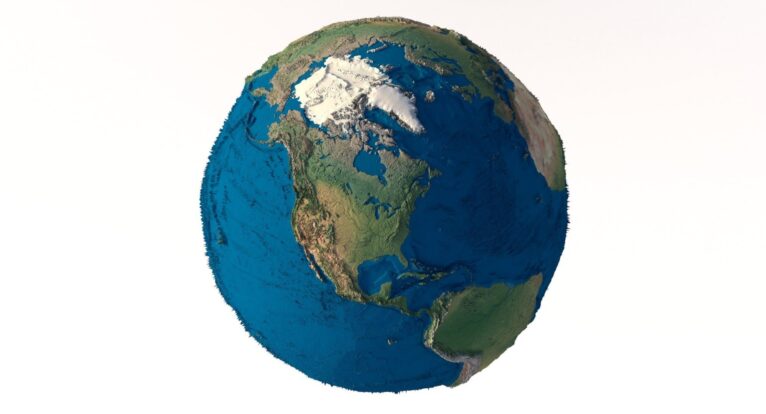A detailed 3D surface map of Earth, revealing the topography beneath the oceans.