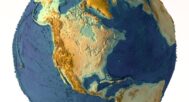 A high-quality 3D map of Earth's topography without water, perfect for geology and research projects.