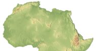 Africa’s geography depicted in a 3D model, showcasing its terrain and elevation data for educational purposes.