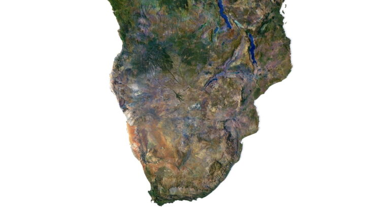 3D map highlighting Africa’s natural features, including rivers, lakes, and valleys, for accurate visualization.