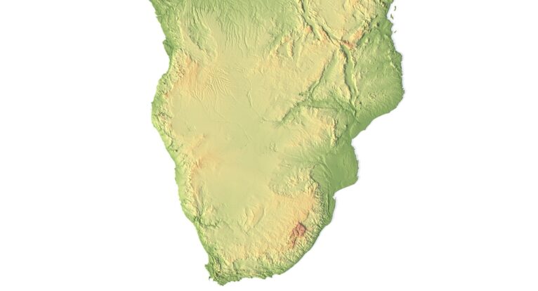 High-resolution 3D elevation map of Africa, perfect for 3D graphic design and artistic projects.