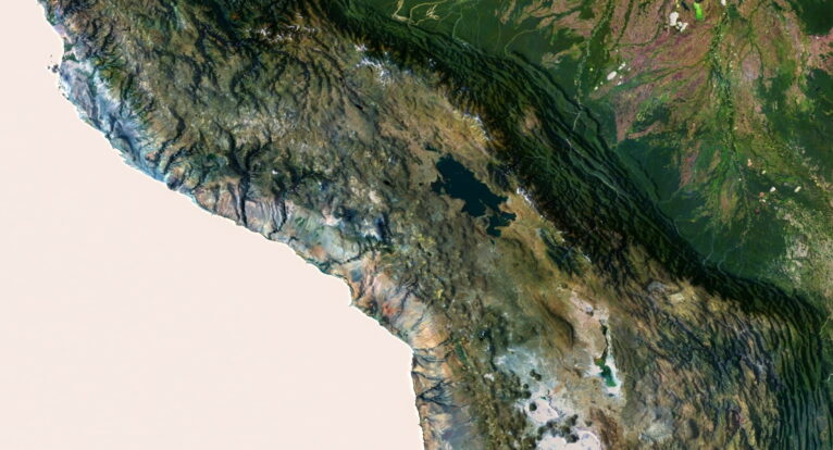 3D relief map of South America