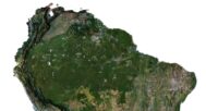 Accurate topographic model showing valleys and diverse terrains in South America.