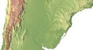 Detailed 3D rendering of South America’s coastlines and geographical features.