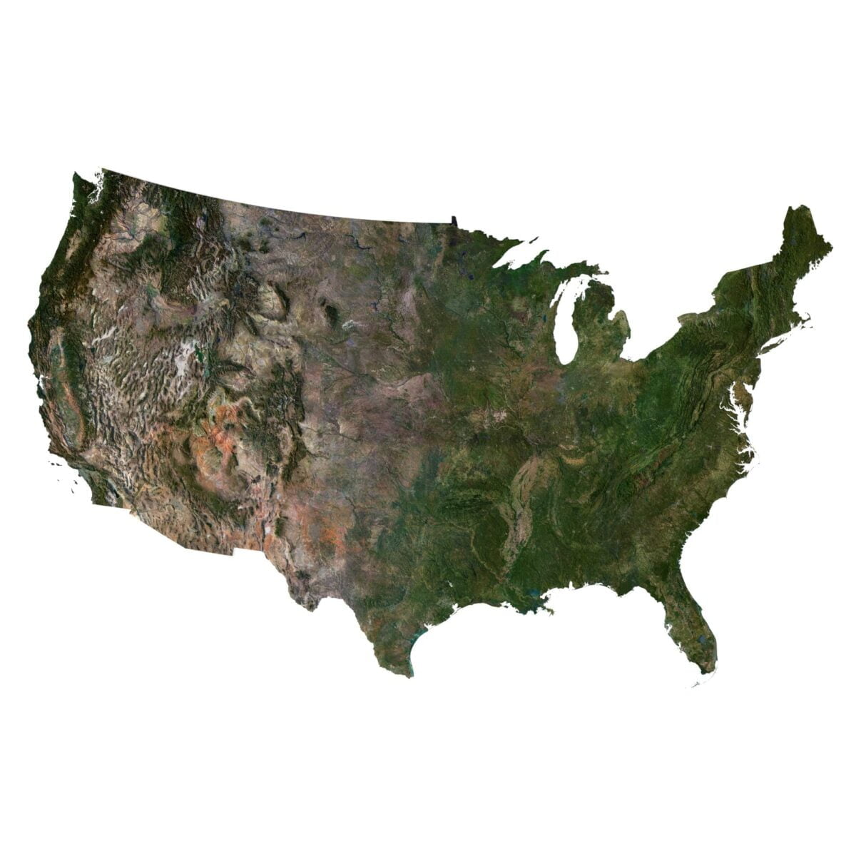 Elevation map (DEM) for the 3D terrain model of the United States