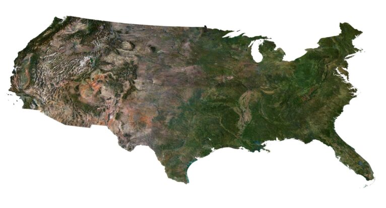 Detailed 3D model of United States relief