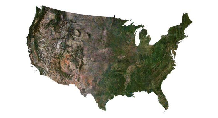 Satellite texture of the USA terrain for creative and educational projects