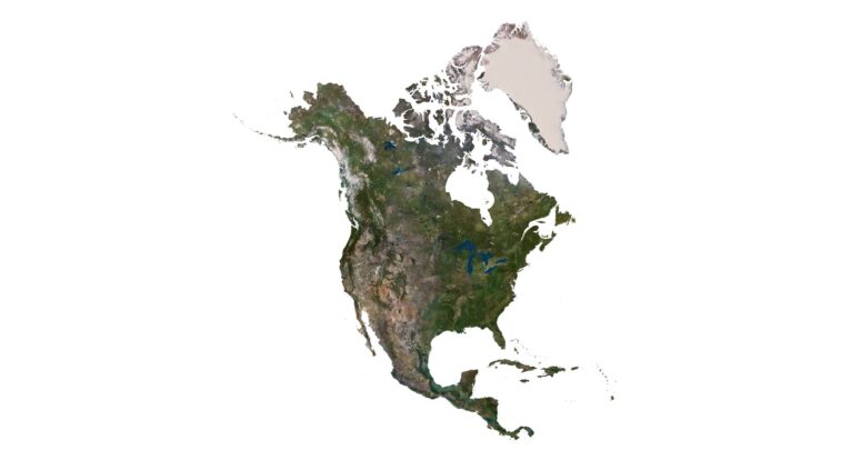 A digital elevation model of North America displaying terrain features, including mountains and flatlands.
