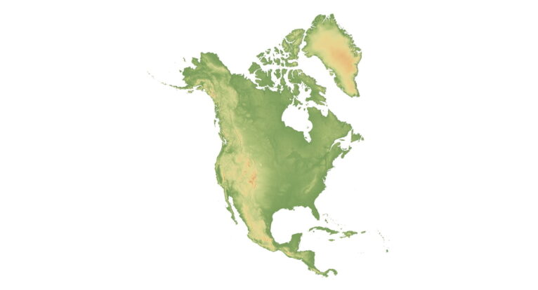 A high-resolution 3D map of North America, ideal for architects and designers incorporating terrain into 3D models.