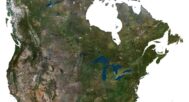 A 3D model of North America’s terrain used for educational purposes, featuring detailed geographic features.