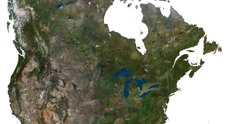 A 3D model of North America’s terrain used for educational purposes, featuring detailed geographic features.