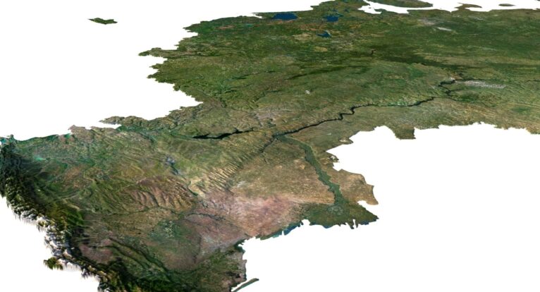 Detailed 3D model of Russia relief