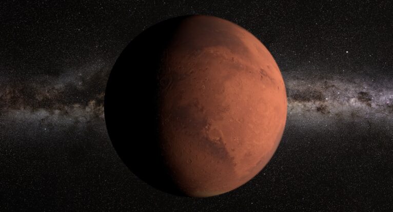 Realistic 3D representation of Mars floating in space, ideal for educational and research purposes.