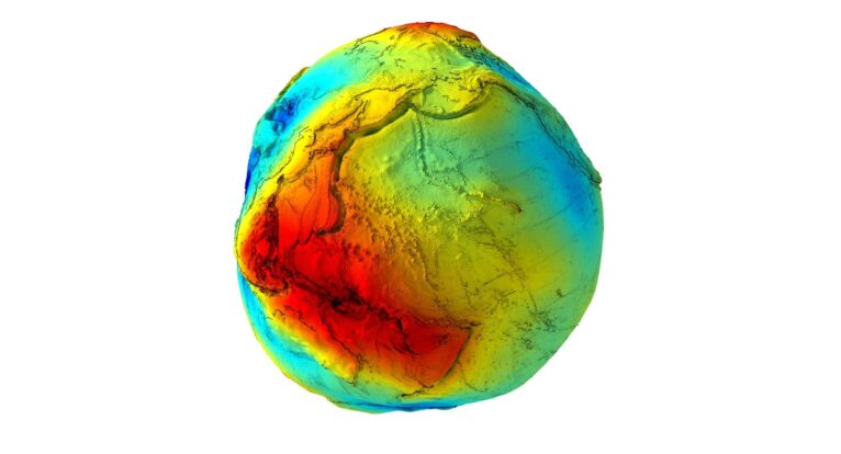 Earth gravity height map 3D model with exaggerated displacement