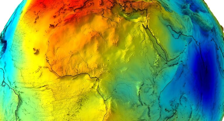 3D globe showing Earth gravity anomalies visualization