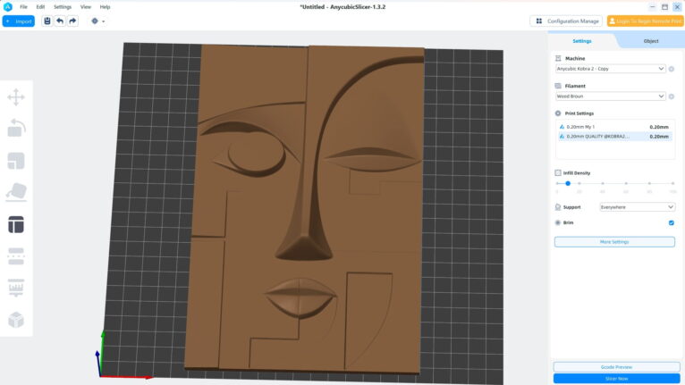 Sculptural depiction of an abstract face using shapes and textures
