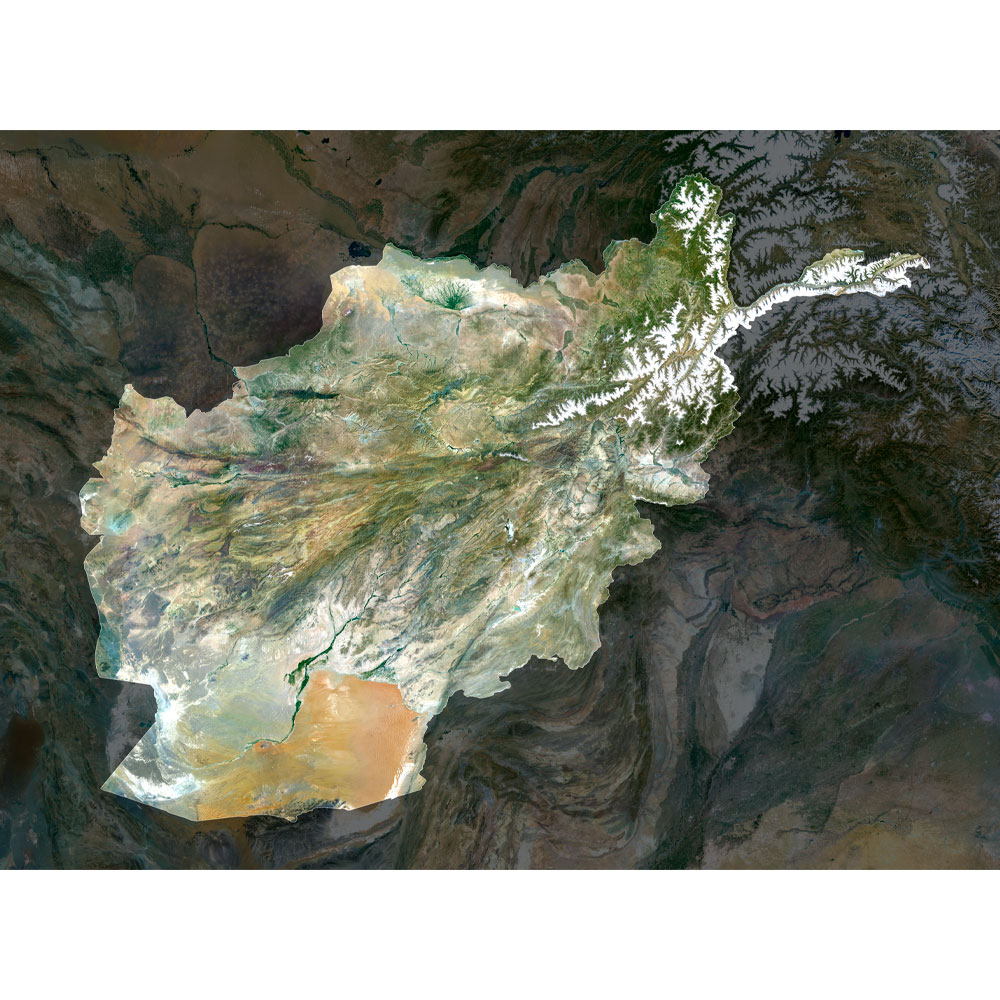 Afghanistan Satellite Map - Detailed Topography High-resolution afghanistan satellite map displaying detailed topography.