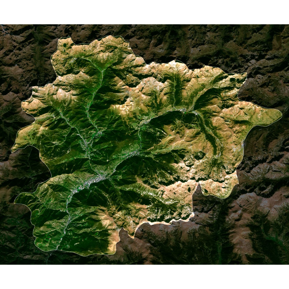 Andorra Satellite Map - Detailed Topography High-resolution andorra satellite map displaying detailed topography.