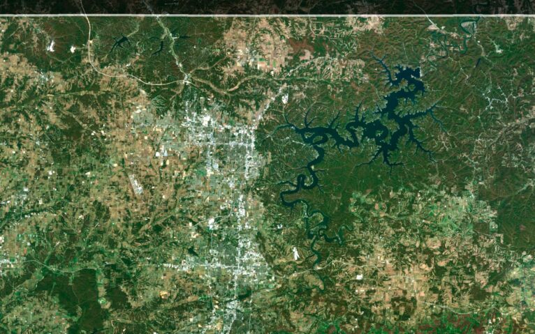 Custom project design using high-quality Arkansas satellite imagery for presentations and displays.