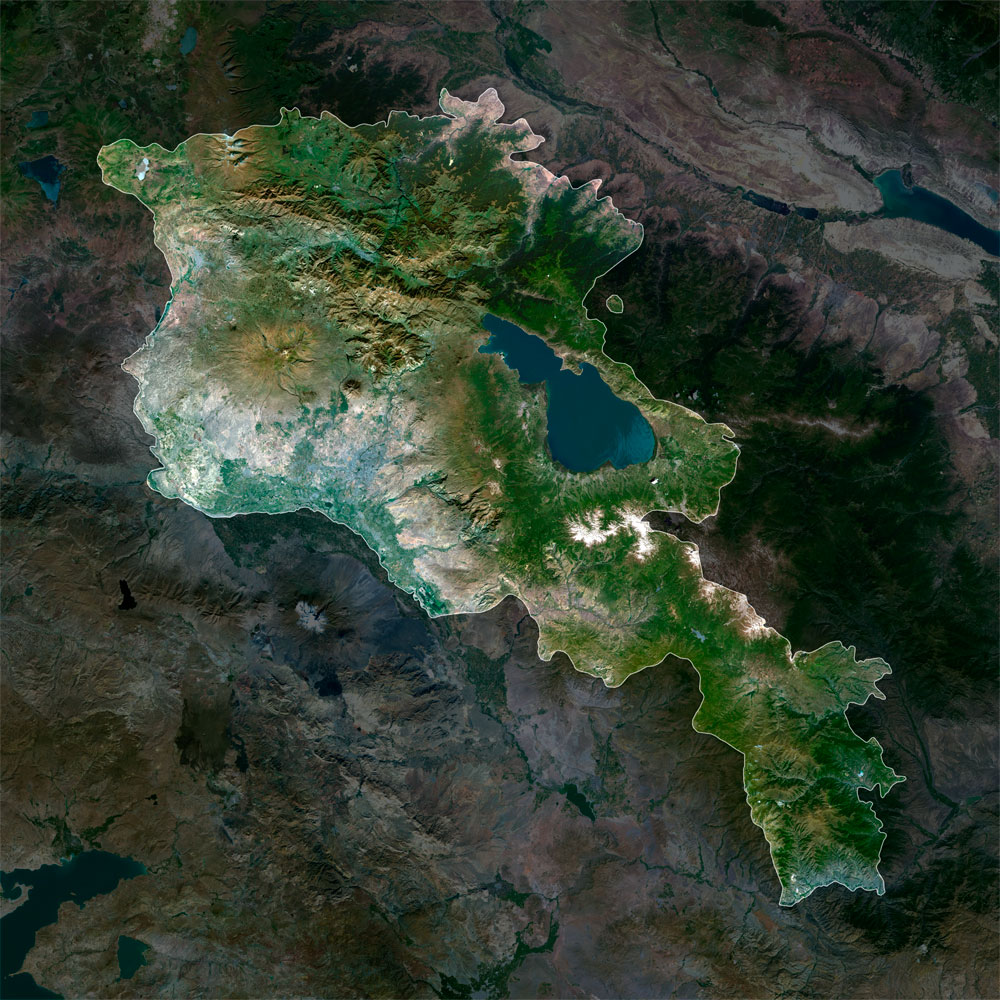 Armenia Satellite Map - Detailed Topography High-resolution armenia satellite map displaying detailed topography.