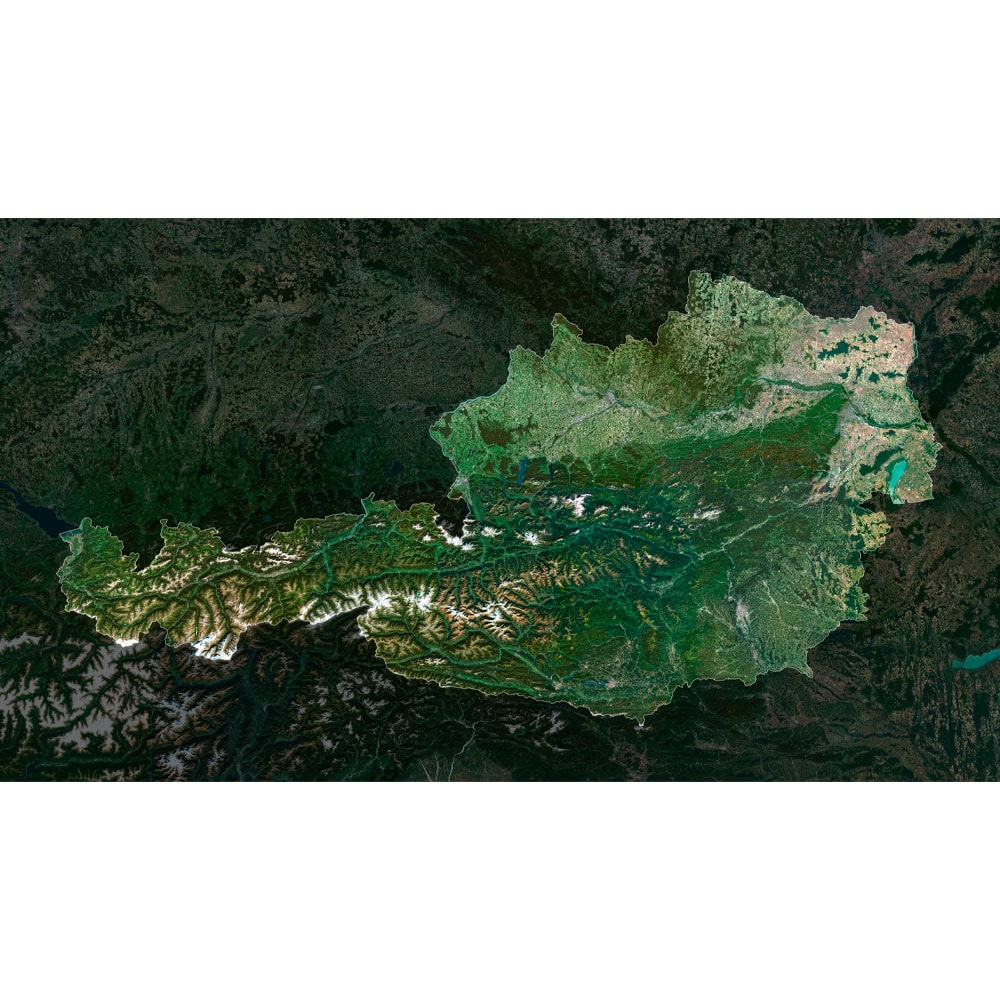 Austria Satellite Map - Detailed Topography High-resolution Austria satellite map displaying detailed topography.